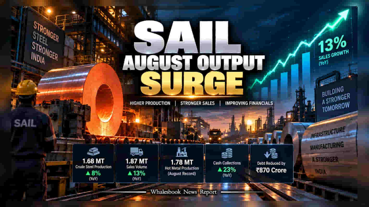 SAIL Output Up 8% in August as Sales Surge 13%