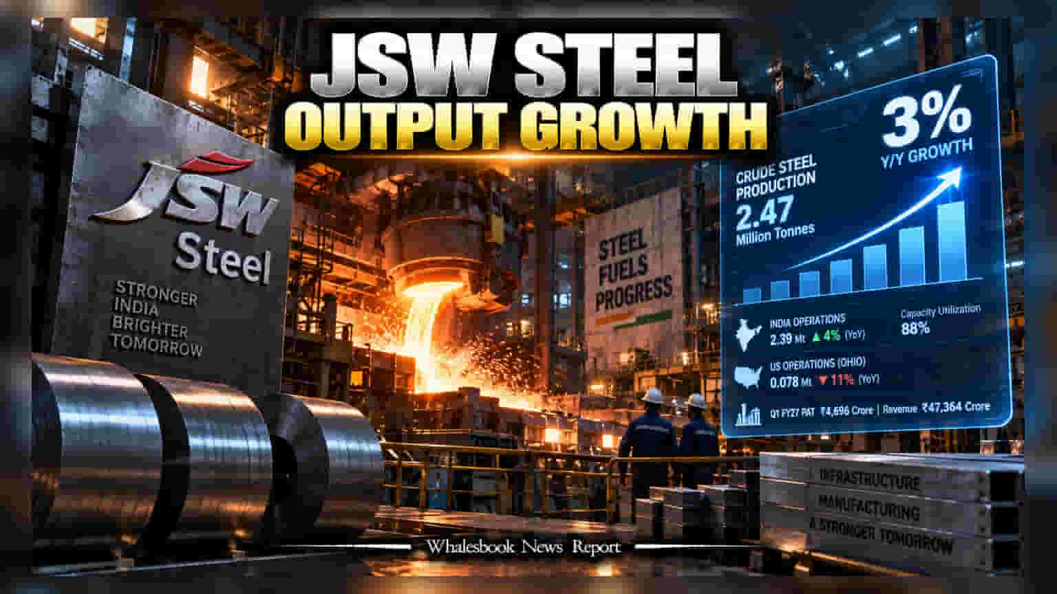 JSW Steel: ઓગસ્ટમાં સ્ટીલના ઉત્પાદનમાં **3%** નો વધારો, ઘરેલુ માંગે રફતાર પકડી