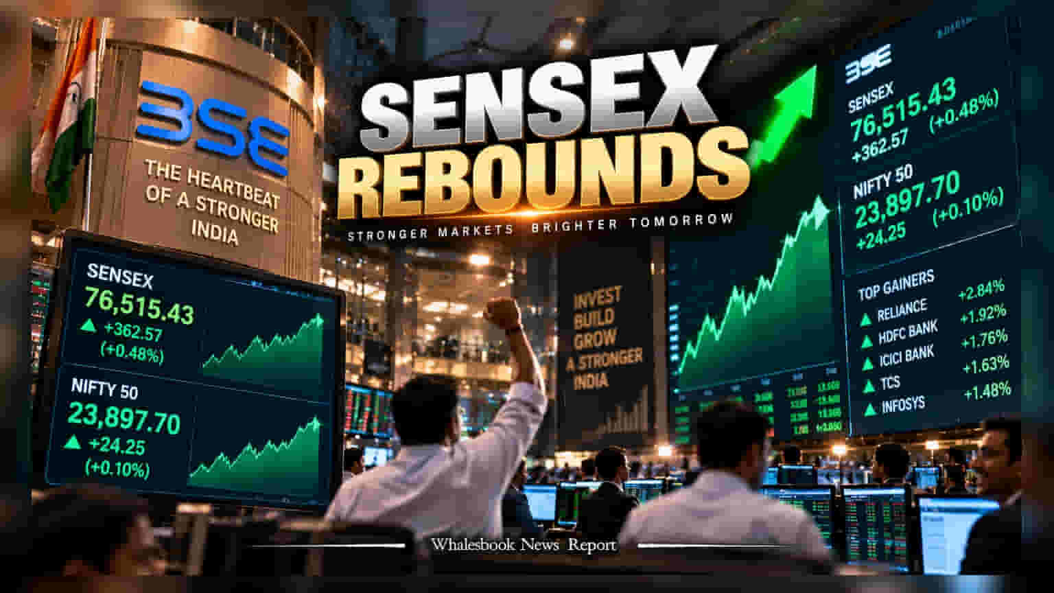 Indian Markets: 4 दिनों की गिरावट पर लगा ब्रेक, Sensex **76,515** के स्तर पर बंद