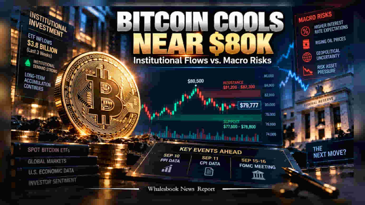 Bitcoin: $80,000 ની સપાટીએ કન્સોલિડેશન, મજબૂત ETF ઈનફ્લો વચ્ચે Fed ના વ્યાજદરમાં વધારાનો ડર