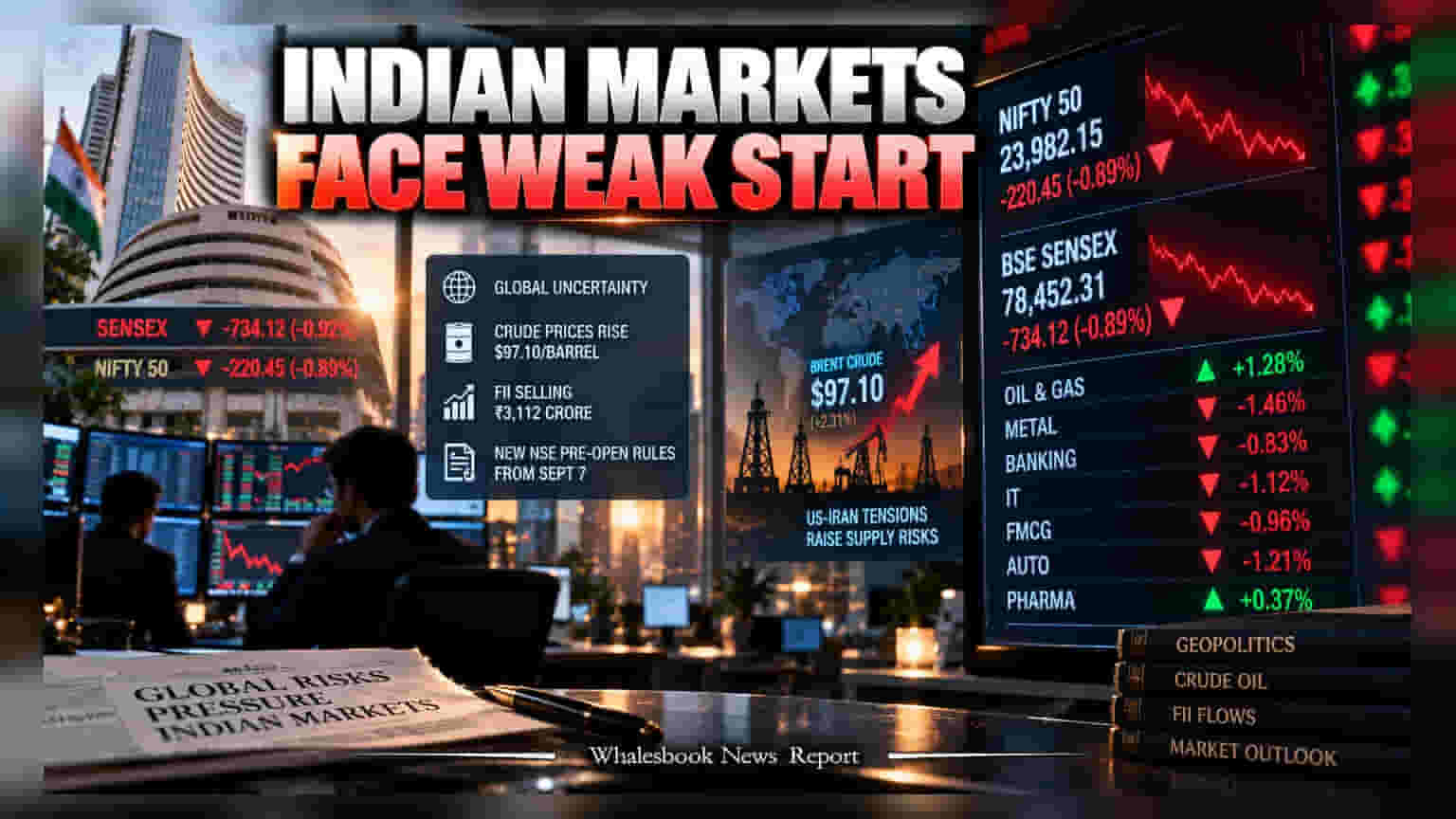 Indian Markets: ક્રૂડ ઓઈલના ભાવમાં ઉછાળો અને NSE ના નવા નિયમો, ભારતીય બજારોમાં નબળી શરૂઆત