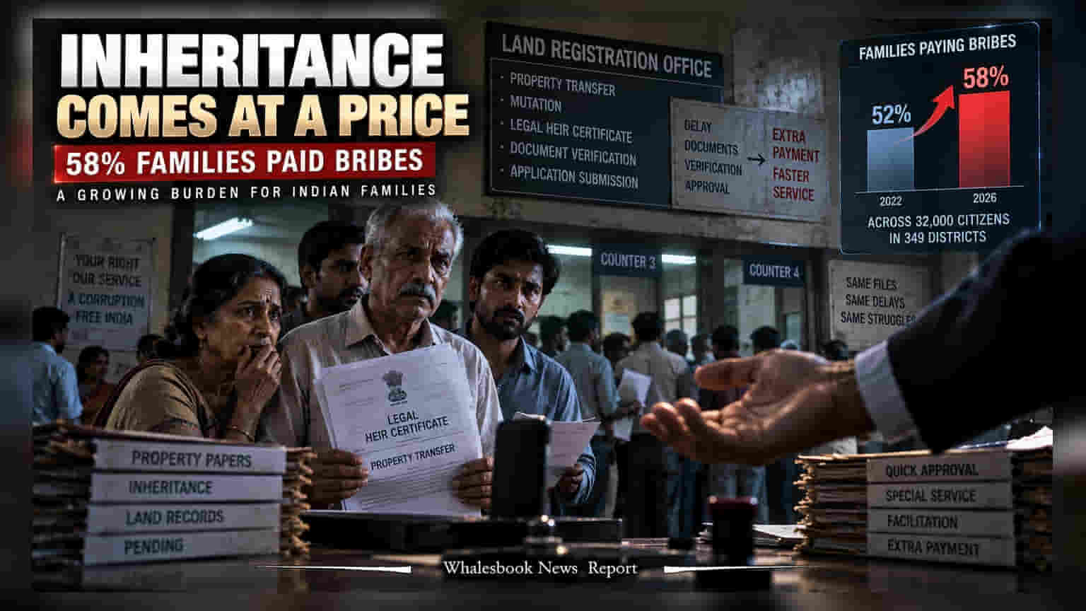 சொத்து வாரிசுரிமையில் ஊழல்: **58%** குடும்பங்கள் லஞ்சம் கொடுக்கும் அவலம்!