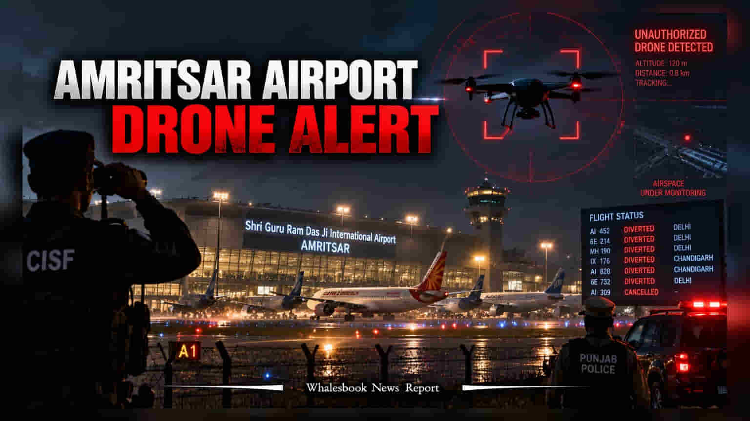 Amritsar Airport 'ਤੇ ਡਰੋਨ ਦਾ ਖਤਰਾ: ਸੁਰੱਖਿਆ ਚੂਕ ਕਾਰਨ **7** ਫਲਾਈਟਾਂ ਡਾਇਵਰਟ