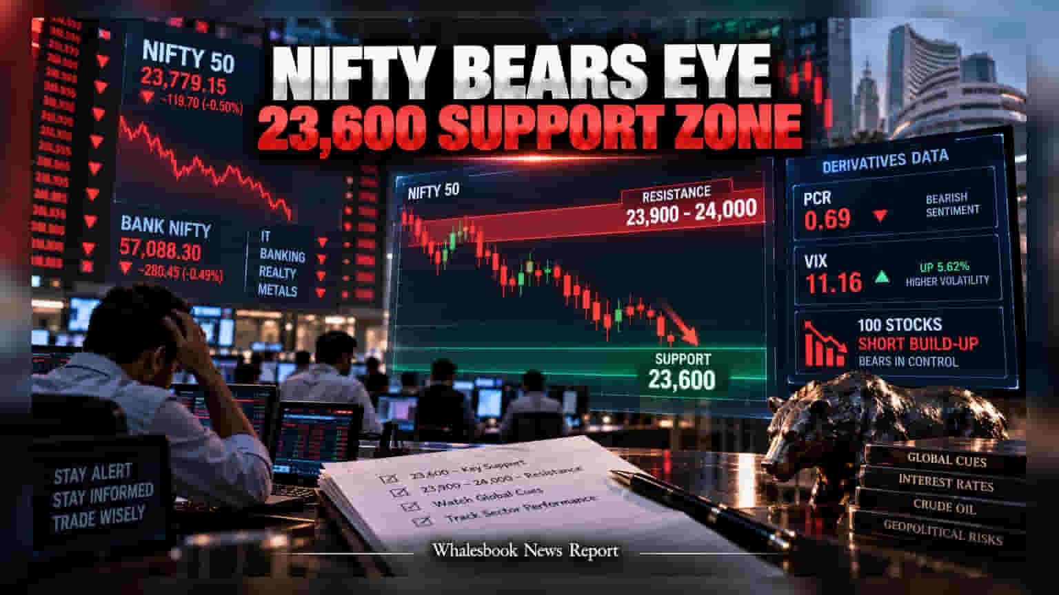 Nifty 50: ਗਲੋਬਲ ਦਬਾਅ ਕਾਰਨ ਬਾਜ਼ਾਰ ਵਿੱਚ ਗਿਰਾਵਟ, Nifty **0.5%** ਡਿੱਗ ਕੇ **23,779** 'ਤੇ ਬੰਦ