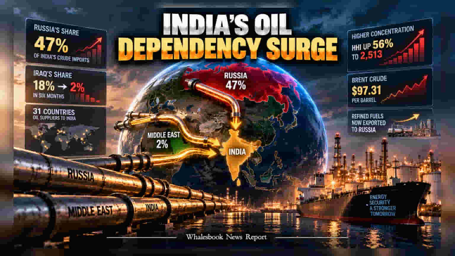 India Crude Imports: रूस पर बढ़ी निर्भरता, कुल आयात में 47% हिस्सेदारी