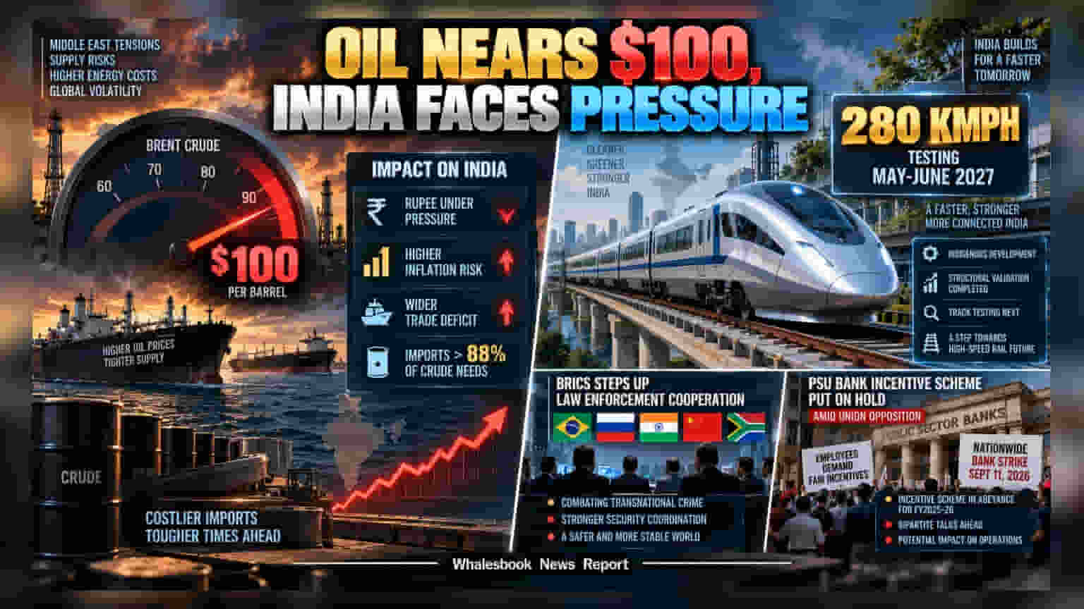 Brent Crude $100 ਦੇ ਨੇੜੇ: ਭਾਰਤੀ ਅਰਥਵਿਵਸਥਾ 'ਤੇ ਦਬਾਅ, BEML ਦੀ ਬੁਲੇਟ ਟ੍ਰੇਨ ਦਾ 2027 ਤੱਕ ਦਾ ਟਾਰਗੇਟ
