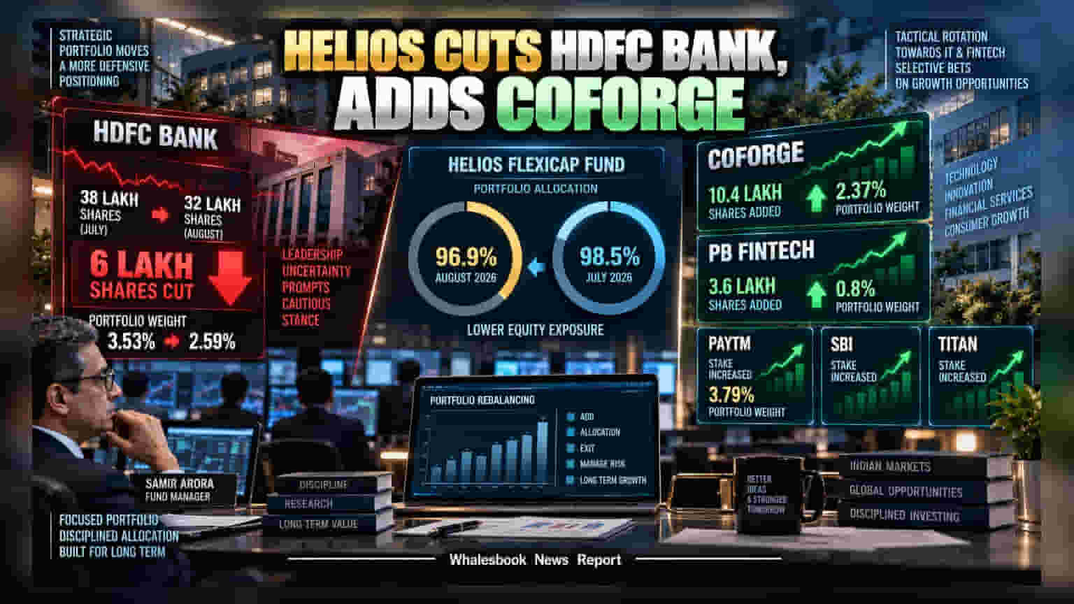Helios Flexicap Fund નો મોટો નિર્ણય: HDFC Bank માં હિસ્સો ઘટાડ્યો, Coforge અને PB Fintech માં એન્ટ્રી