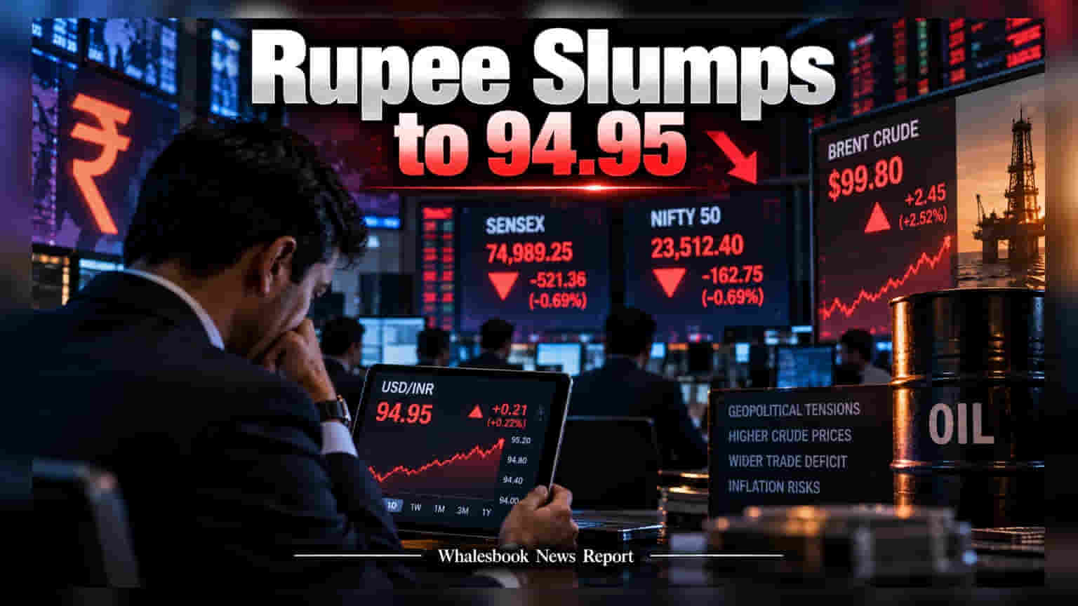 Rupee: कच्चे तेल में आग, डॉलर के मुकाबले रुपया लुढ़का; सेंसेक्स में 500 अंकों की गिरावट
