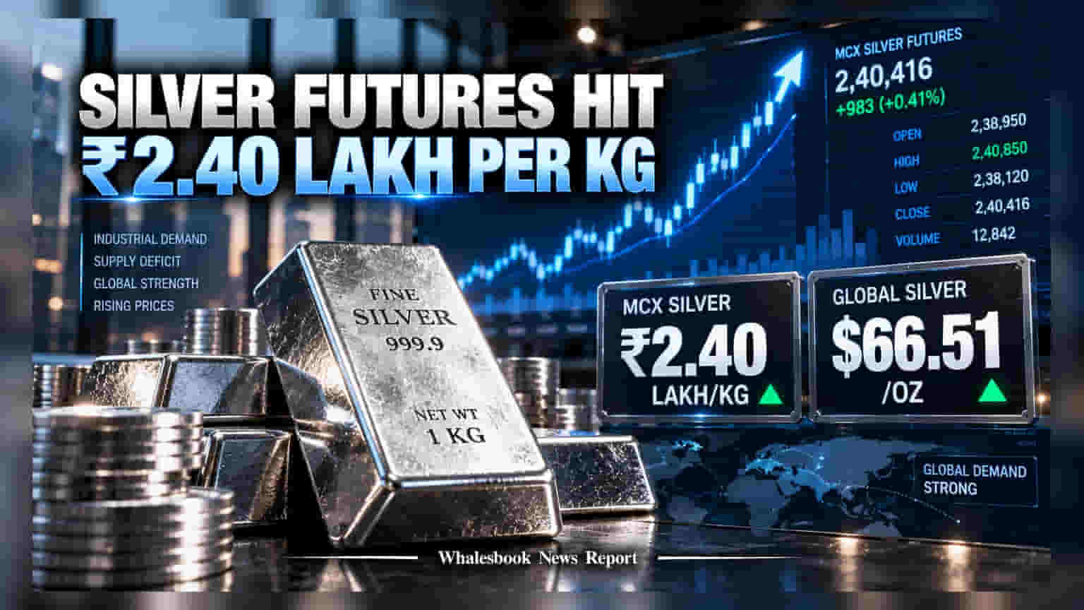 Silver Futures Touch ₹2.40 Lakh on MCX Amid Global Gains