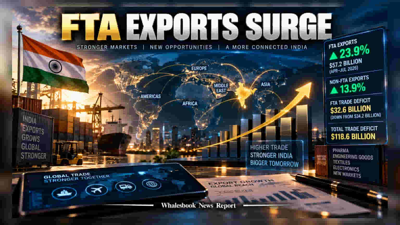 India Trade Data: FTA દેશોમાં નિકાસનો **24%** ઉછાળો, છતાં કુલ ટ્રેડ ડેફિસિટ **$118 અબજ**ને પાર