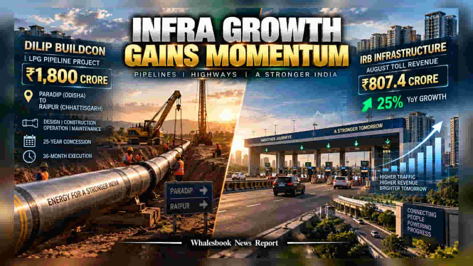 Infrastructure பங்குகளில் அதிரடி! IRB Infra Toll வருவாய் உயர்வு, Dilip Buildcon-க்கு **₹1,800 கோடி** புராஜெக்ட்