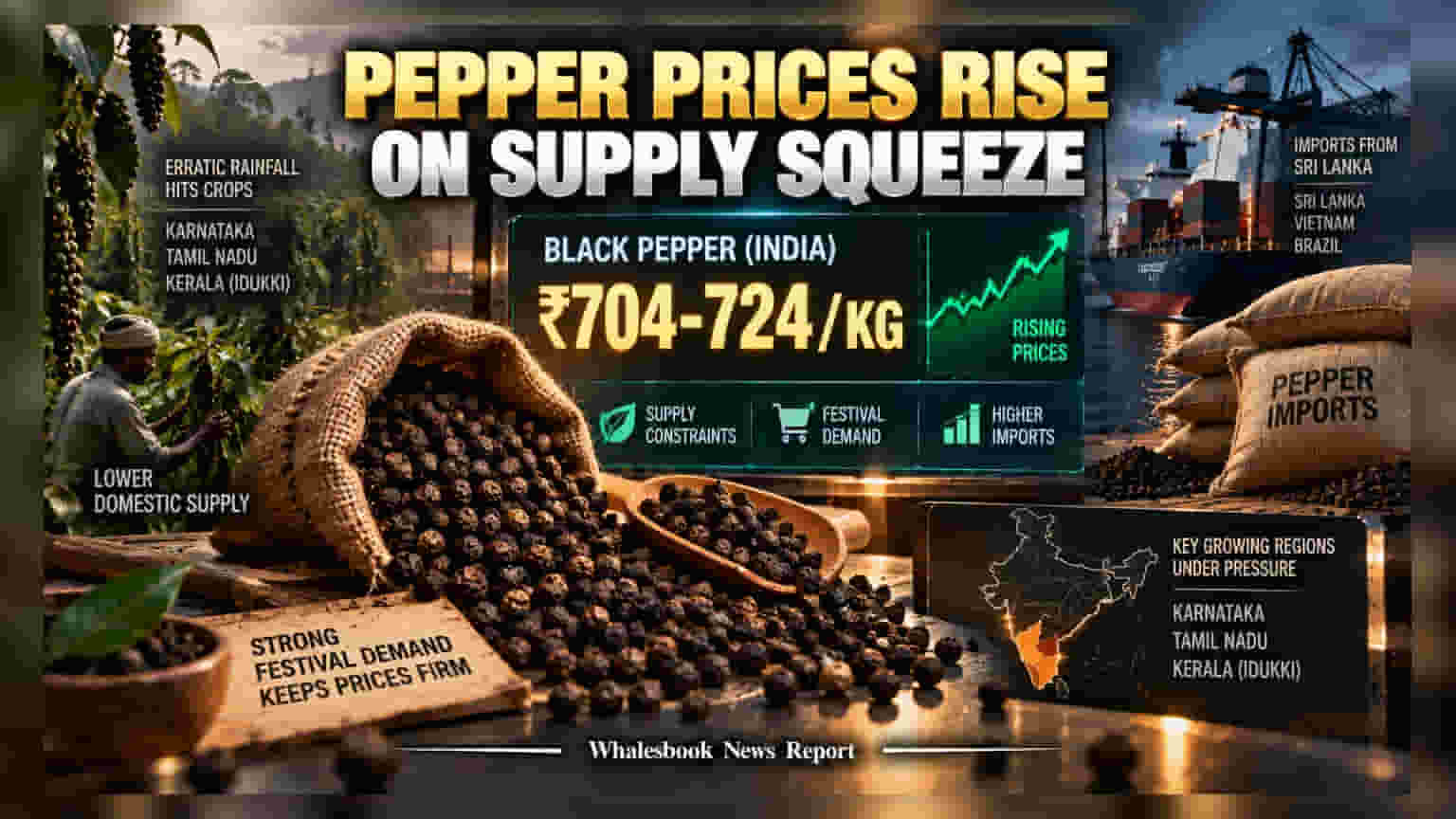 Black Pepper: மிளகு விலை அதிரடி உயர்வு! கிலோ **₹724**-ஐ தொட்டது