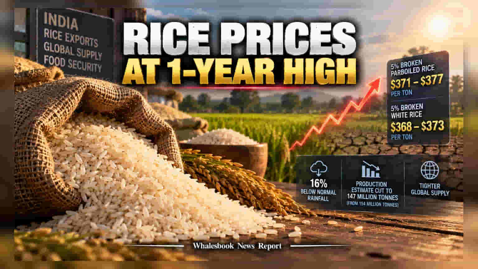 Indian Rice Export Prices Hit 1-Year High on Monsoon Deficit