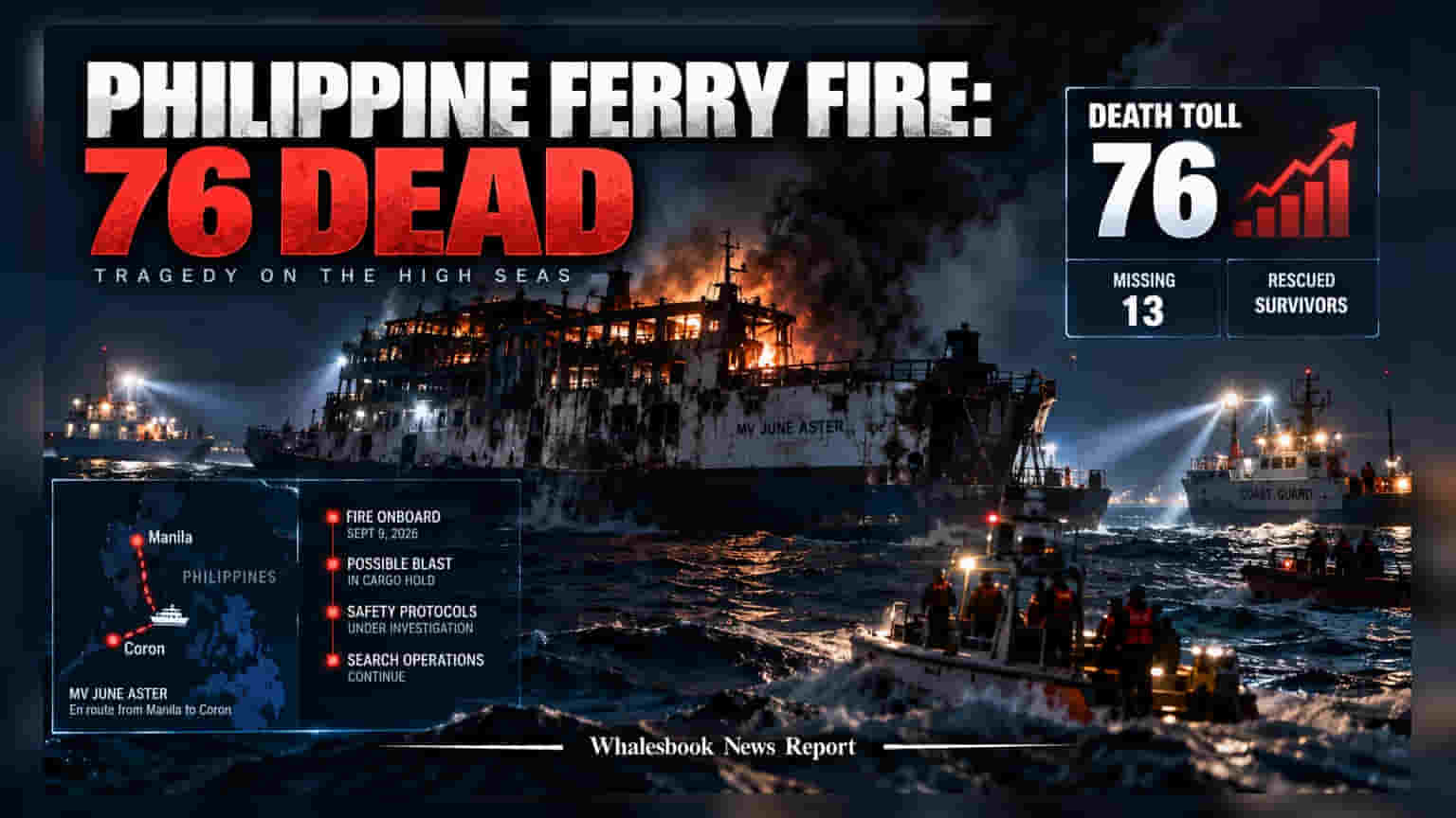 Philippine Ferry Fire Death Toll Hits 76 as Probe Begins