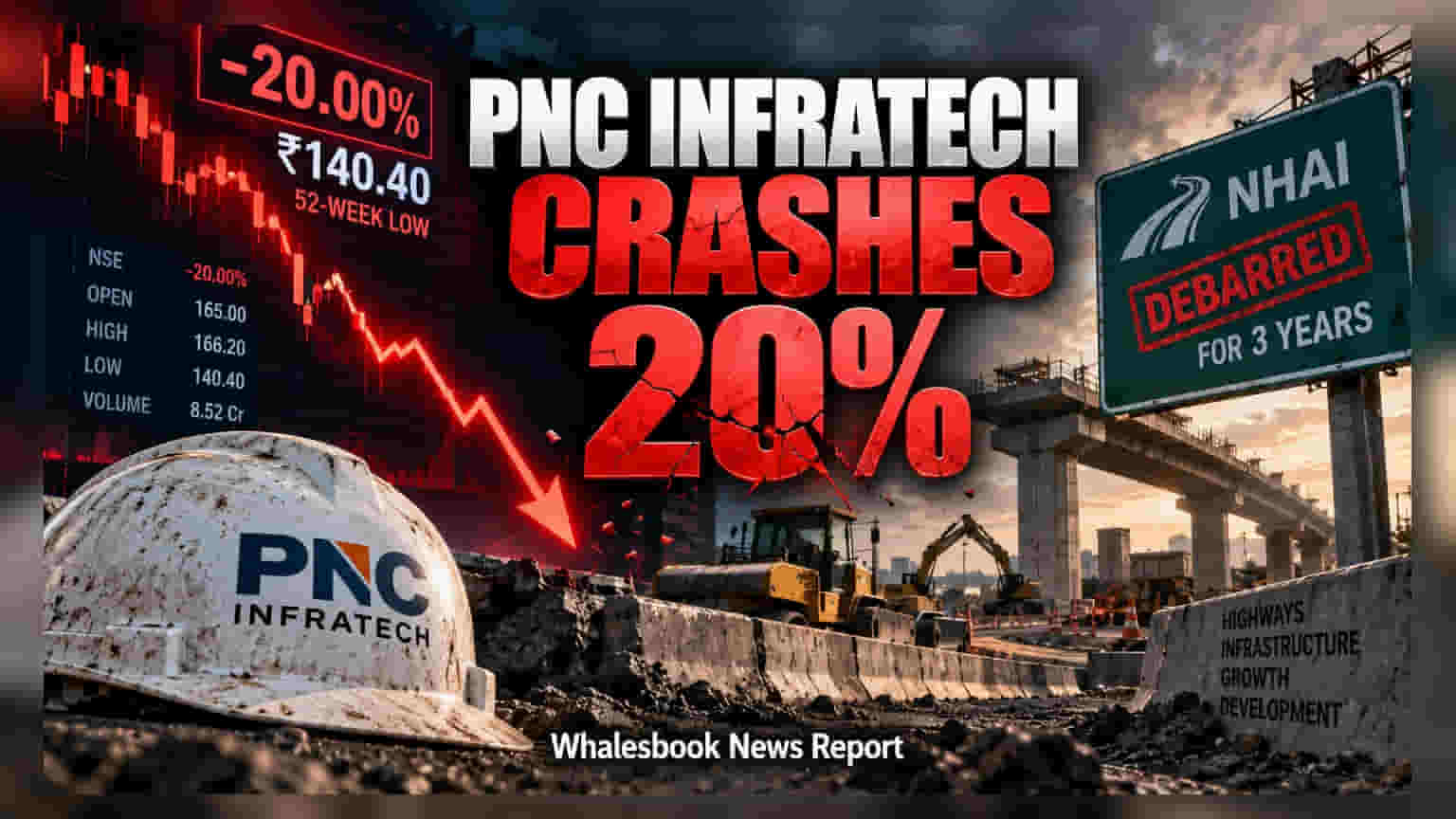 PNC Infratech பங்கு சரிவு: NHAI 3 ஆண்டு தடை விதித்ததால் பங்குகள் **20%** வீழ்ச்சி