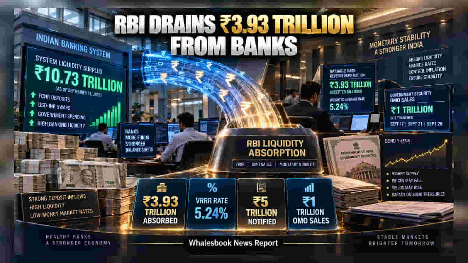 RBI Absorbs ₹3.93 Trillion As Liquidity Surplus Swells