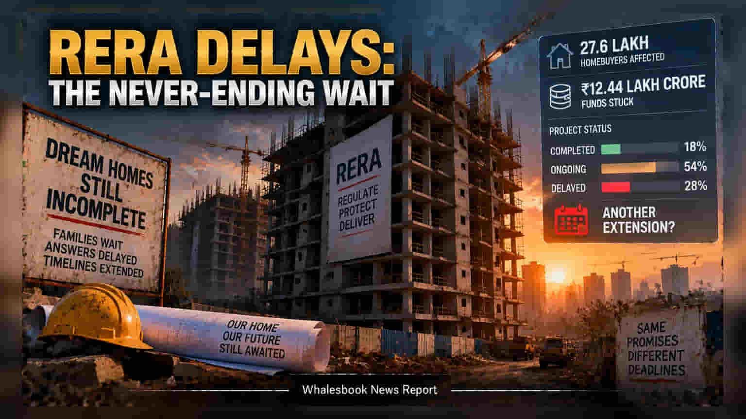RERA Extensions: ઘરના સપના જોતા **27.6 લાખ** લોકો ફસાયા, **₹12.44 લાખ કરોડના** પ્રોજેક્ટ્સ અધવચ્ચે અટક્યા