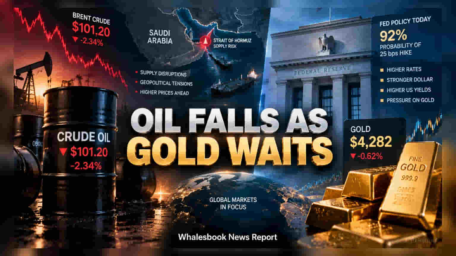 Oil Prices Ease After US Inventory Rise; Gold Waits for Fed Decision