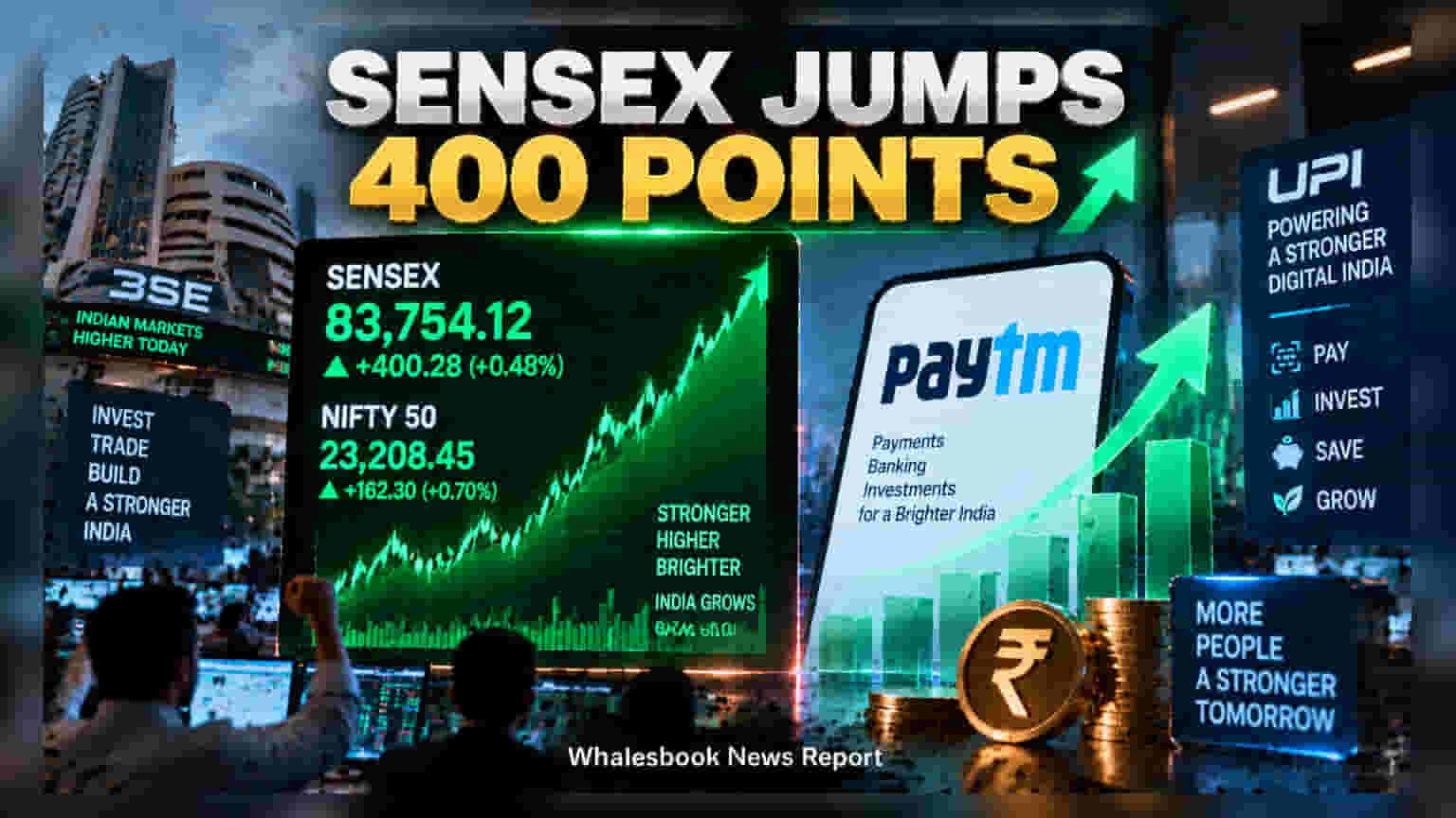 Sensex Jumps 400 Points, Nifty Hits 23,200; Paytm Shares Rally