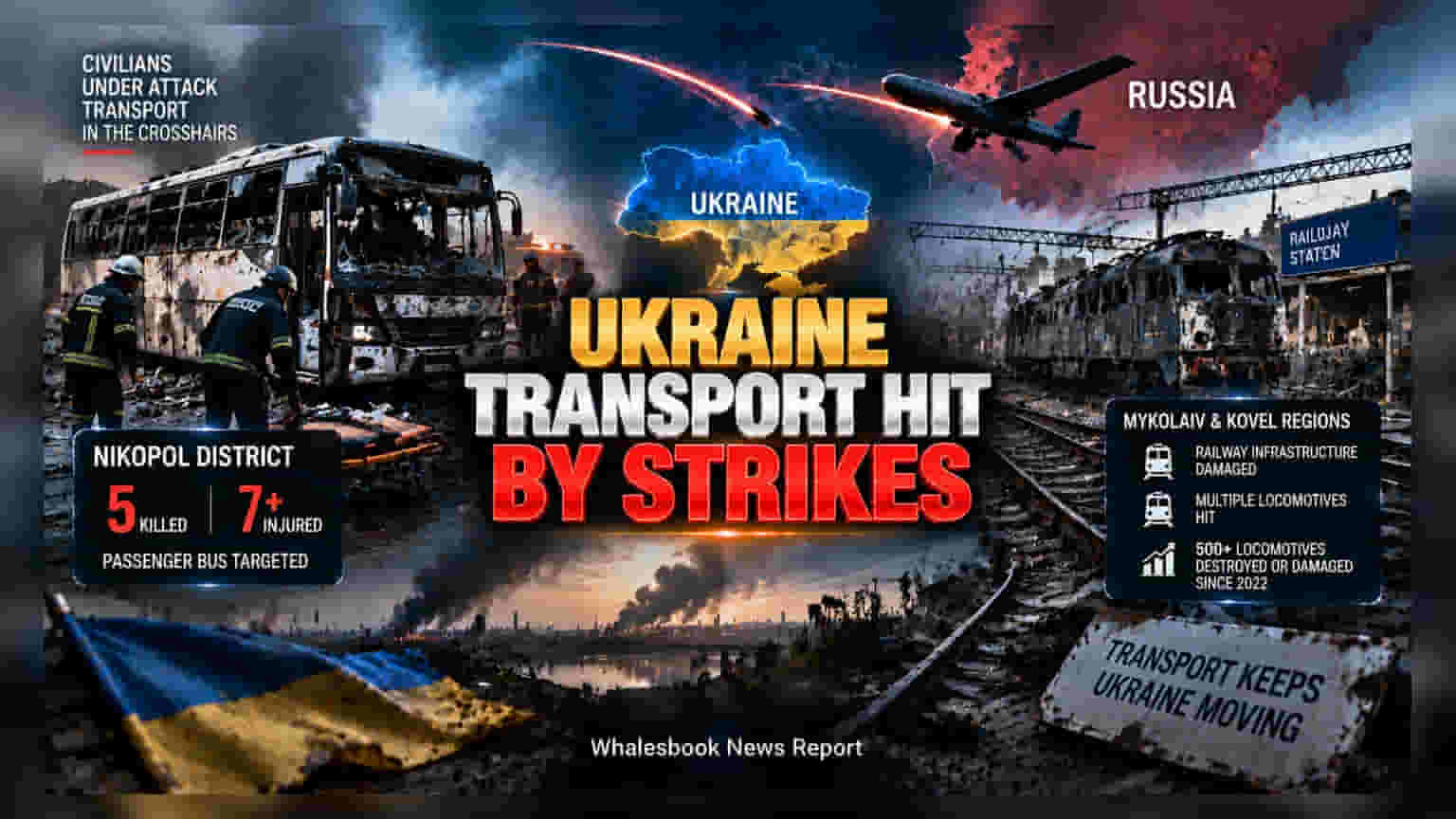 Russian Strike on Ukraine Bus Kills 5, Damages Rail Network