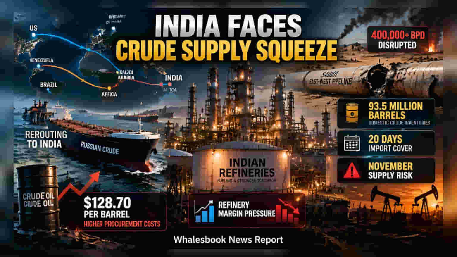 India Refiners Face Crude Supply Crunch as US Tariff Risks Mount