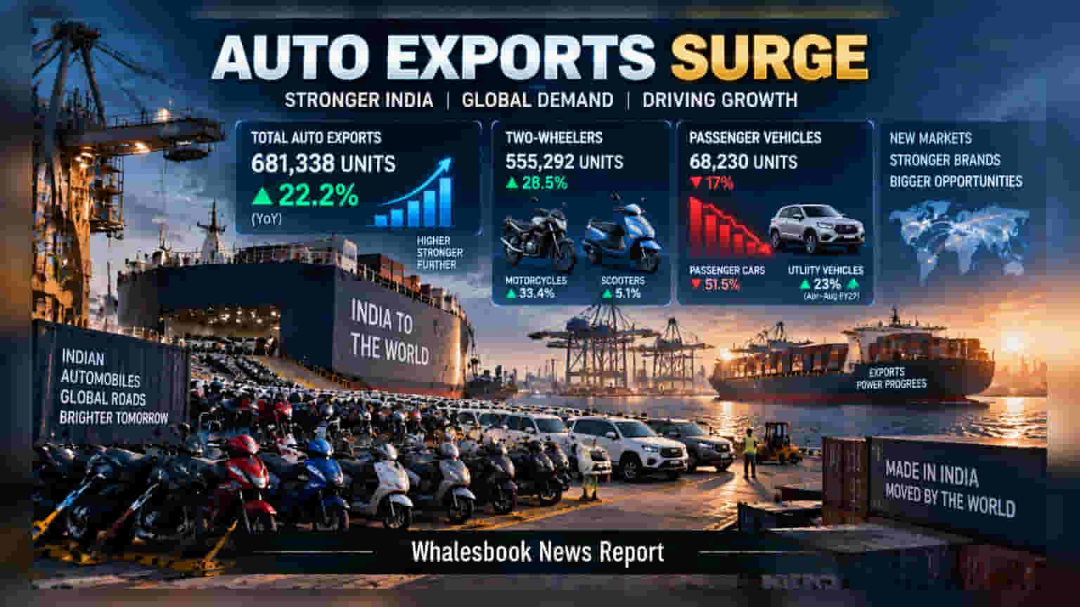 Auto Export Data: भारतीय ऑटो क्षेत्रात तेजी! ऑगस्टमध्ये निर्यातीत **२२ टक्क्यांची** वाढ