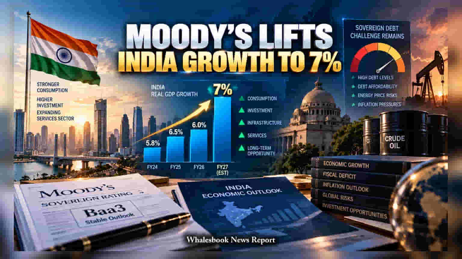India GDP Growth: Moody's એ FY27 માટે ગ્રોથ ફોરકાસ્ટ વધારીને **7%** કર્યો