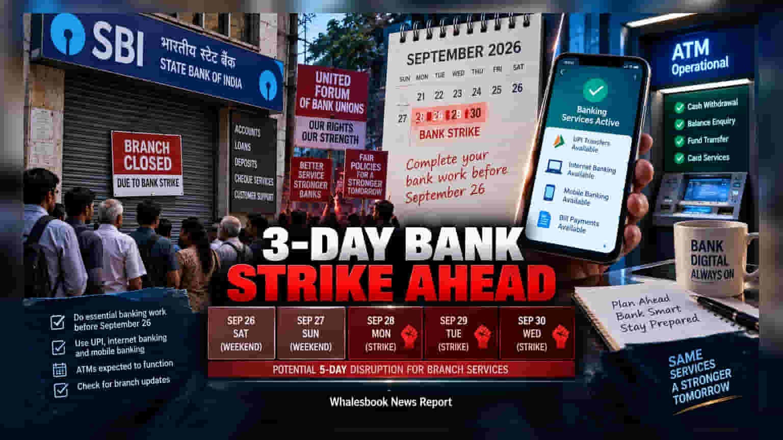 SBI Strike Alert: २८ सप्टेंबरपासून बँकांचे काम ठप्प होण्याची शक्यता; ग्राहकांसाठी महत्त्वाची सूचना
