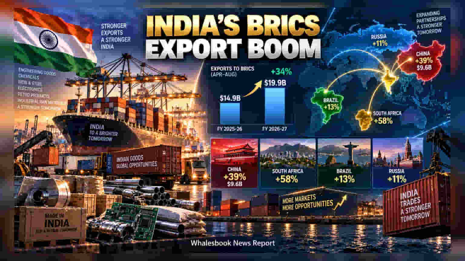India's Exports to BRICS Nations Rise 34% to $19.9 Billion