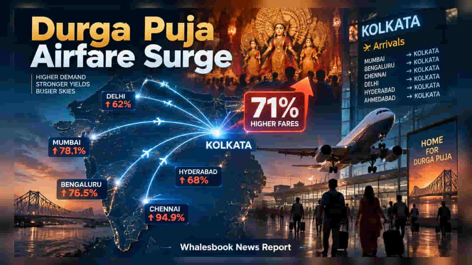 Kolkata Airfares: ਦੁਰਗਾ ਪੂਜਾ ਕਾਰਨ ਹਵਾਈ ਸਫ਼ਰ ਹੋਇਆ ਮਹਿੰਗਾ, ਕਿਰਾਇਆ **71%** ਤੱਕ ਵਧਿਆ