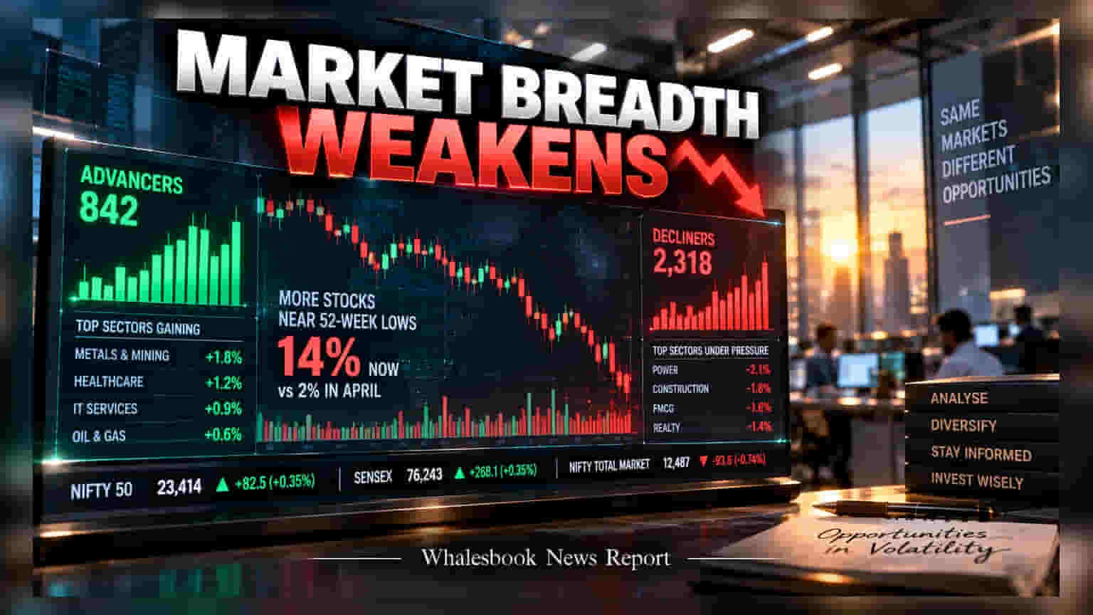 Market Breadth: Nifty ના **14%** શેર 52-વીક લો ની નજીક, શું માર્કેટમાં મોટું ગાબડું પડશે?