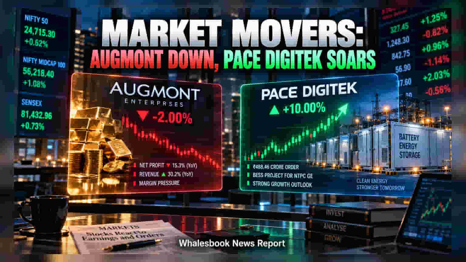 Augmont சரிவு, Pace Digitek அதிரடி ஏற்றம் - இன்றைய பங்குச்சந்தை முக்கிய மாற்றங்கள்!
