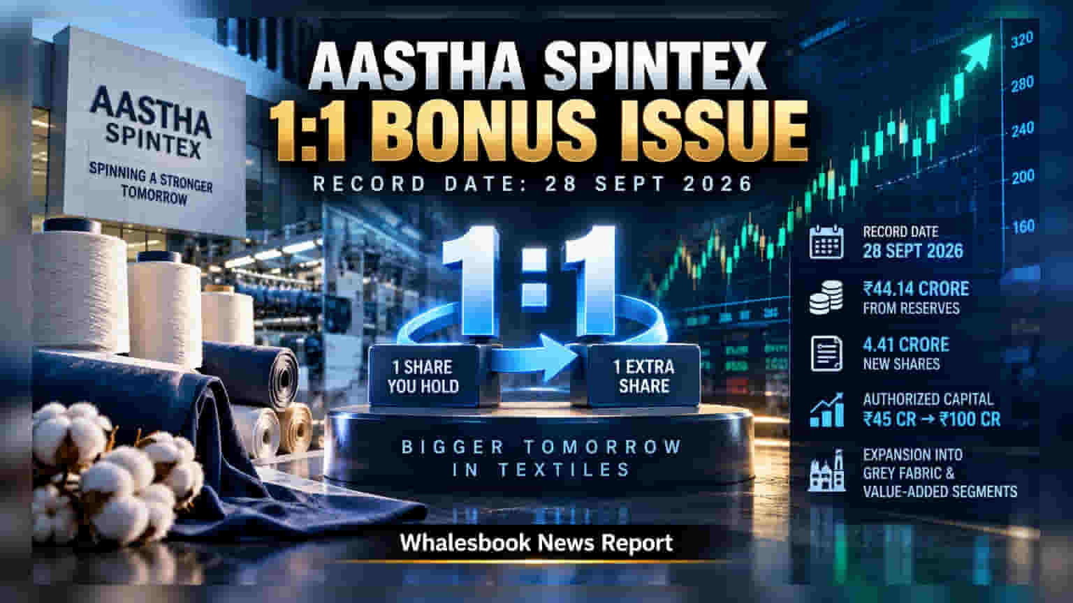 Aastha Spintex Bonus Issue: ਨਿਵੇਸ਼ਕਾਂ ਲਈ ਖੁਸ਼ਖਬਰੀ, 1:1 ਬੋਨਸ ਸ਼ੇਅਰਾਂ ਲਈ ਰਿਕਾਰਡ ਡੇਟ ਦਾ ਐਲਾਨ