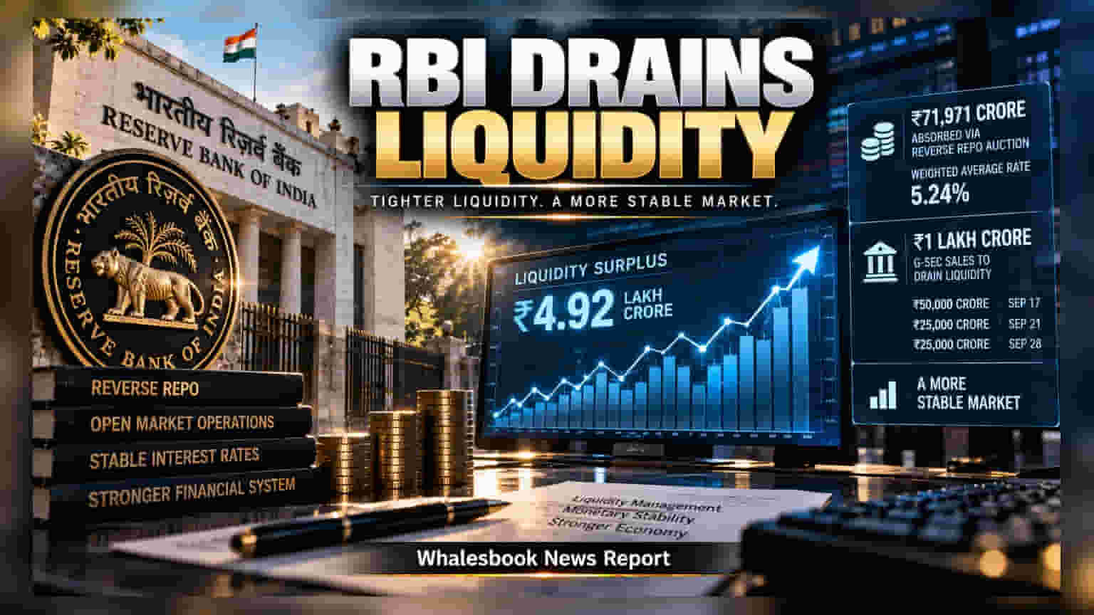 RBI चा मोठा निर्णय: बँकिंग व्यवस्थेतून ₹71,971 कोटी ओढले, लिक्विडिटीवर आरबीआयची करडी नजर
