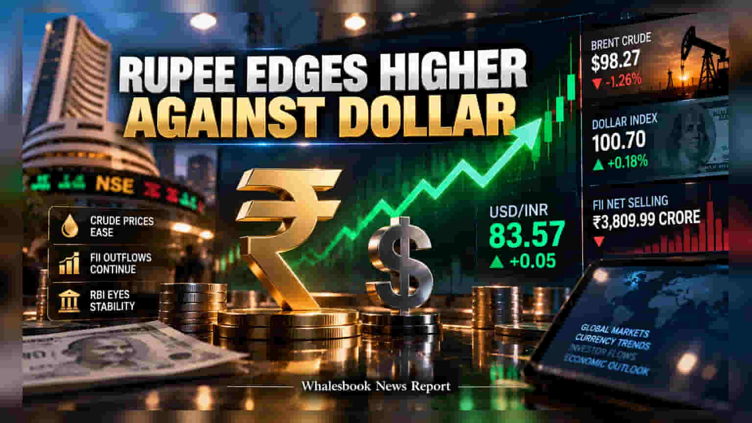 Indian Rupee: ક્રૂડ ઓઈલના ભાવ ઘટતા રૂપિયો મજબૂત, **83.57** ના સ્તરે પહોંચ્યો