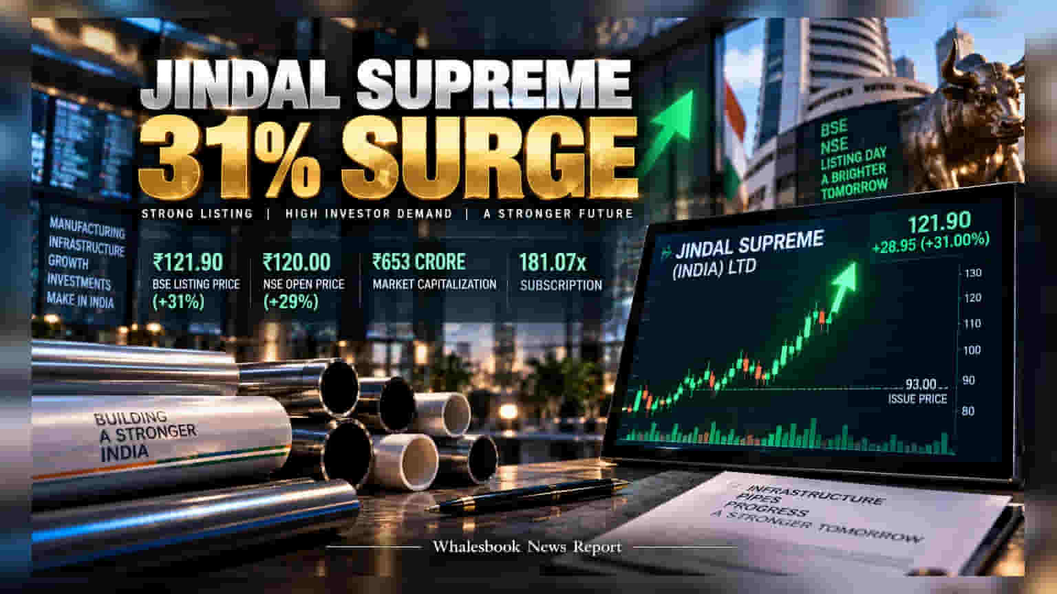 Jindal Supreme Listing: शेअर बाजारात दणक्यात एन्ट्री! गुंतवणूकदारांना मिळाला **३१%** चा बंपर नफा
