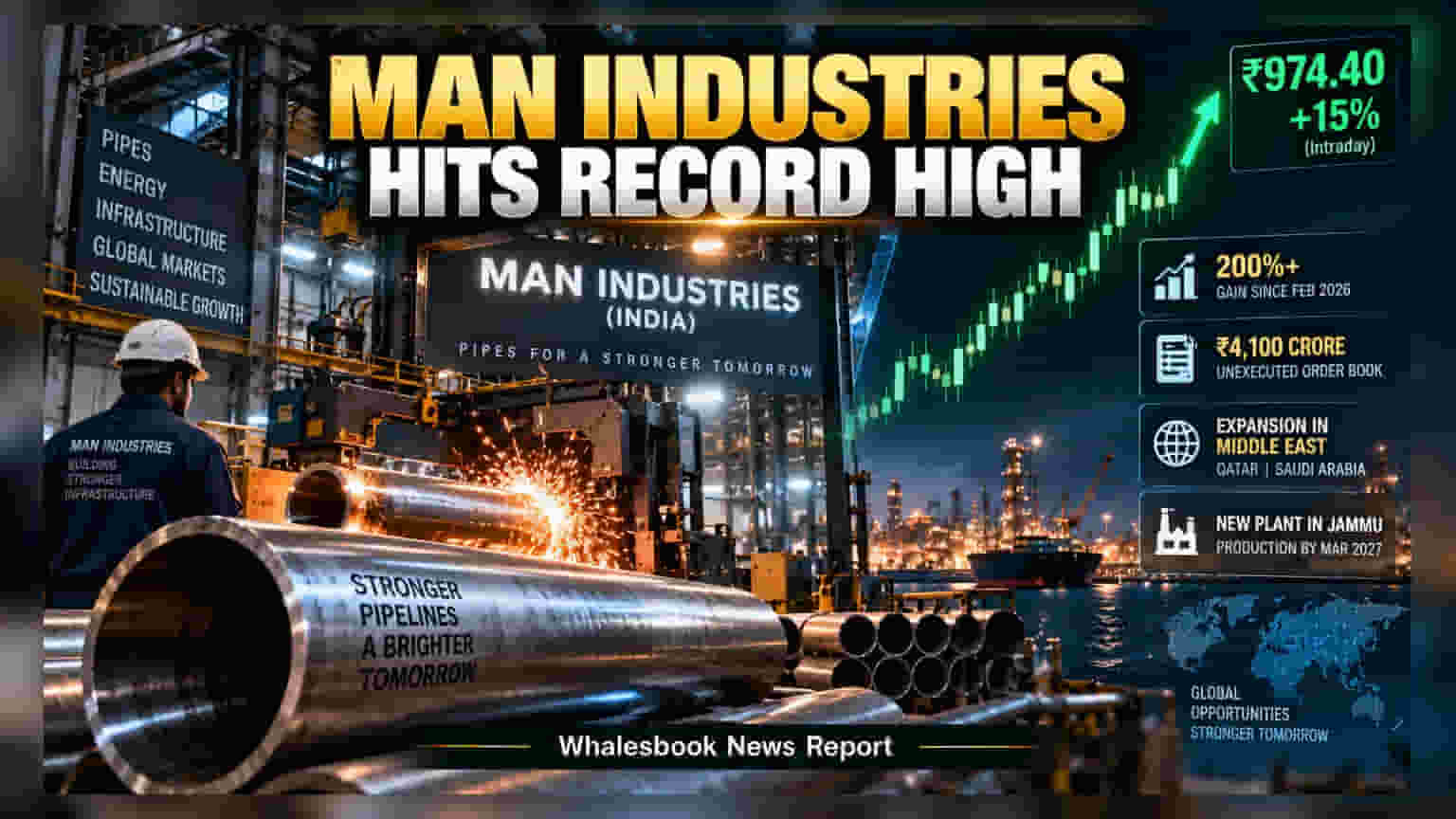 Man Industries નો તોફાની ઉછાળો: શેર પહોંચ્યો ₹974 ના રેકોર્ડ હાઈ પર, ઓર્ડર બુક ₹4,100 કરોડને પાર