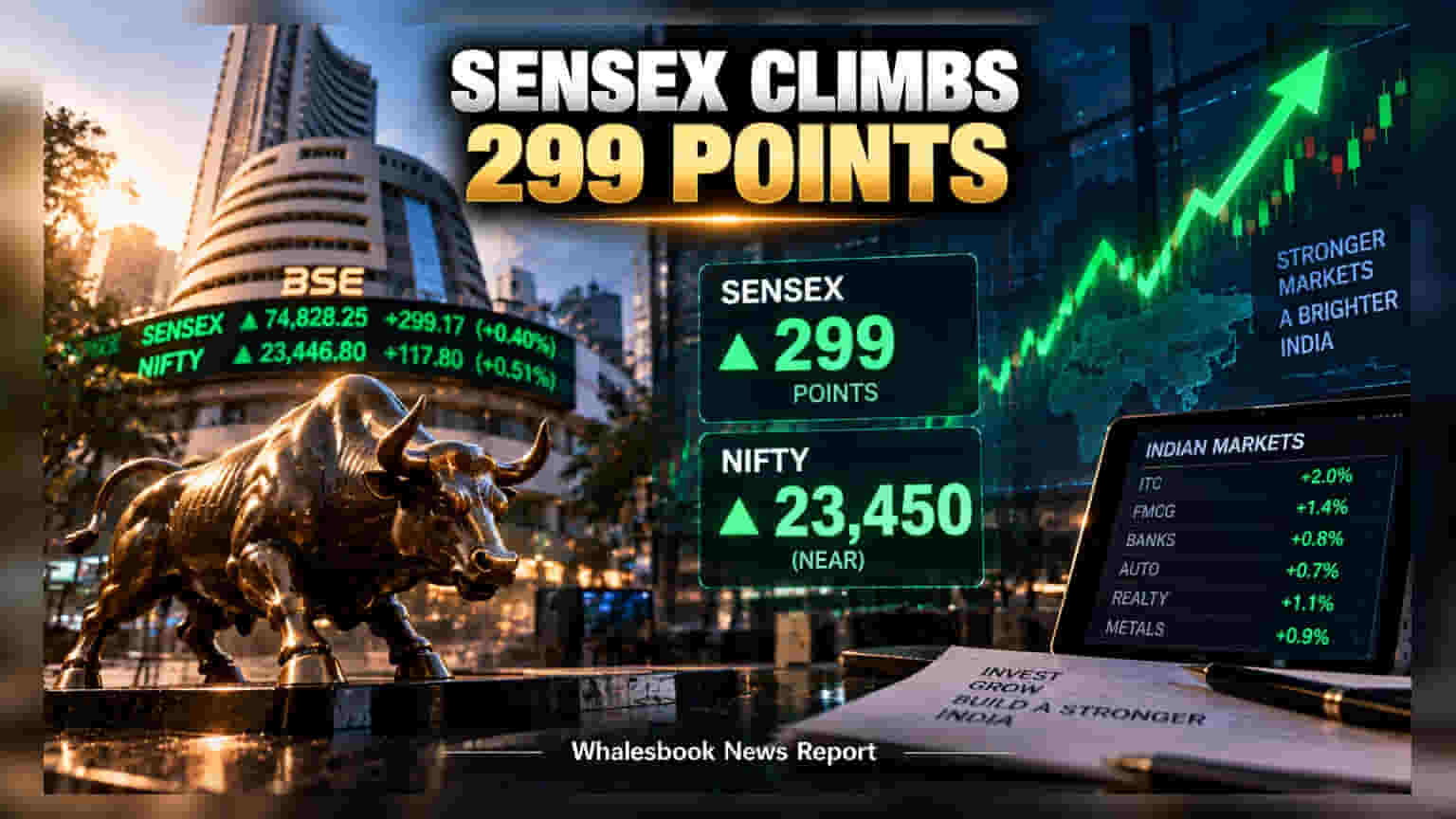 Sensex 299 புள்ளிகள் உயர்வு! சந்தையைத் தூக்கி நிறுத்திய ITC-யின் அதிரடி ஏற்றம்