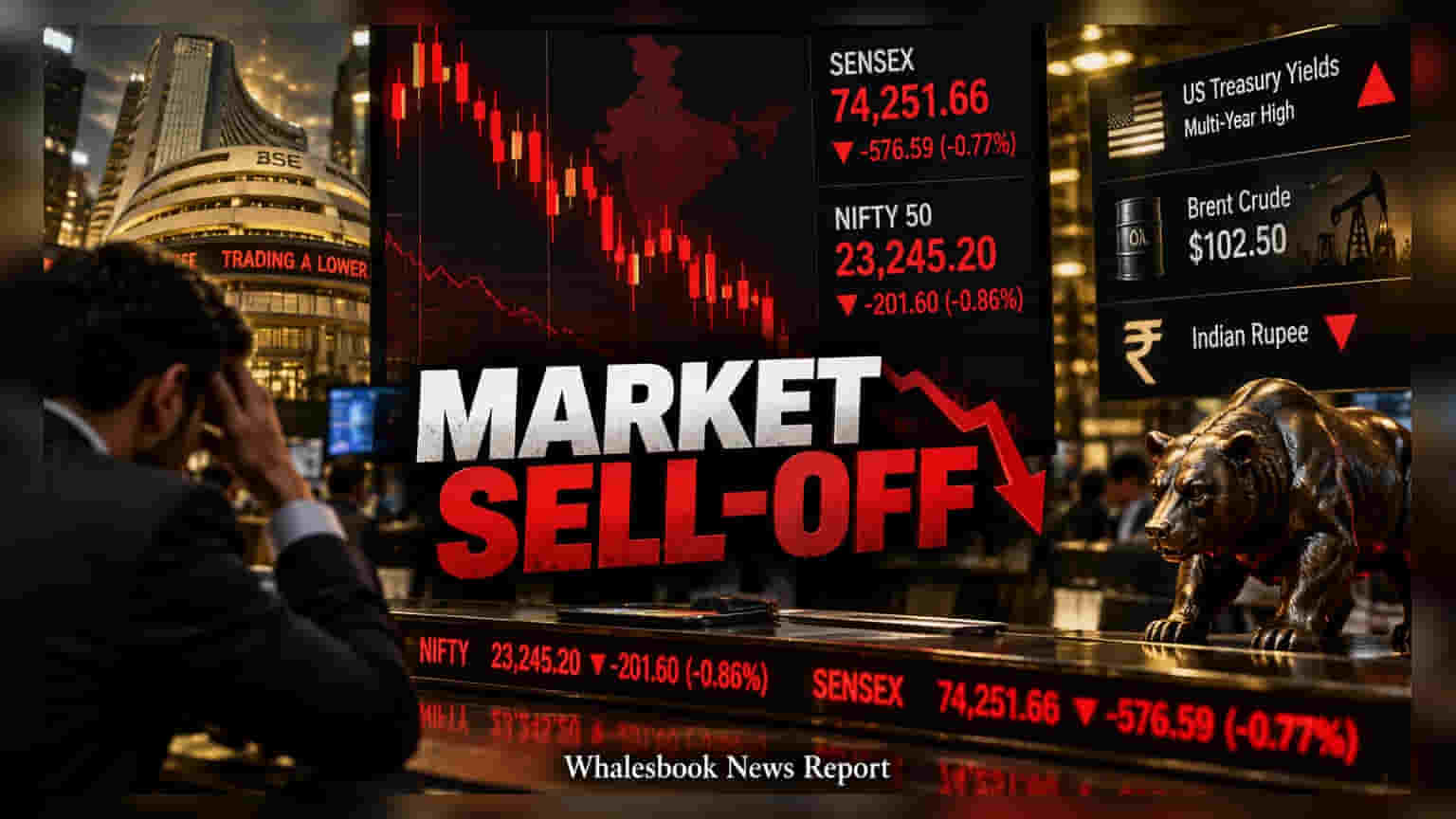 Sensex-Nifty: जागतिक दबावामुळे बाजार गडगडला! सेन्सेक्समध्ये ५७६ अंकांची मोठी घसरण