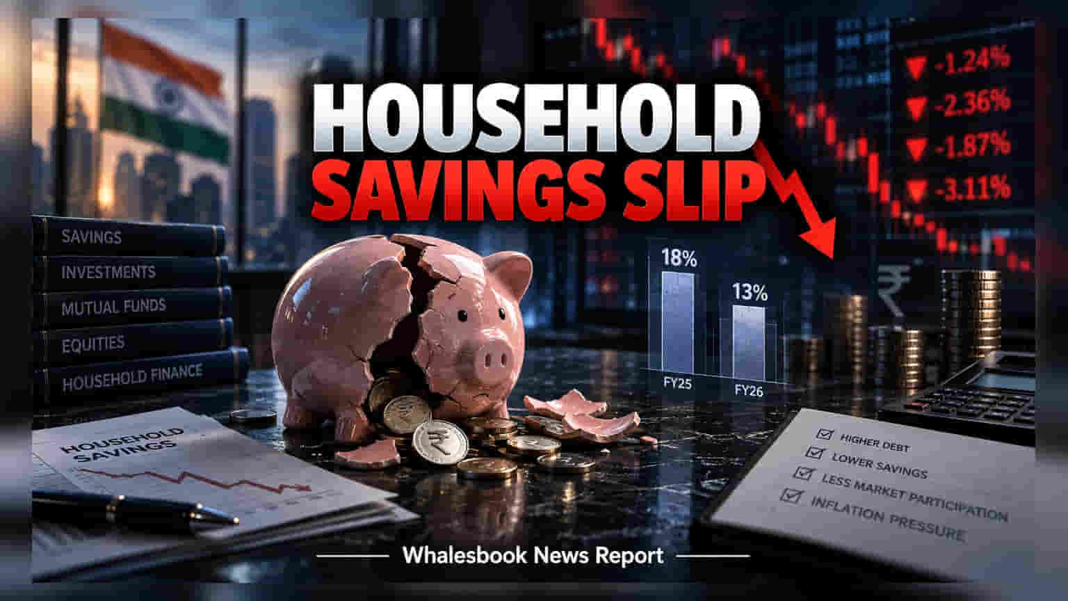 Indian Household Savings Slip to 6.2% as Debt Climbs