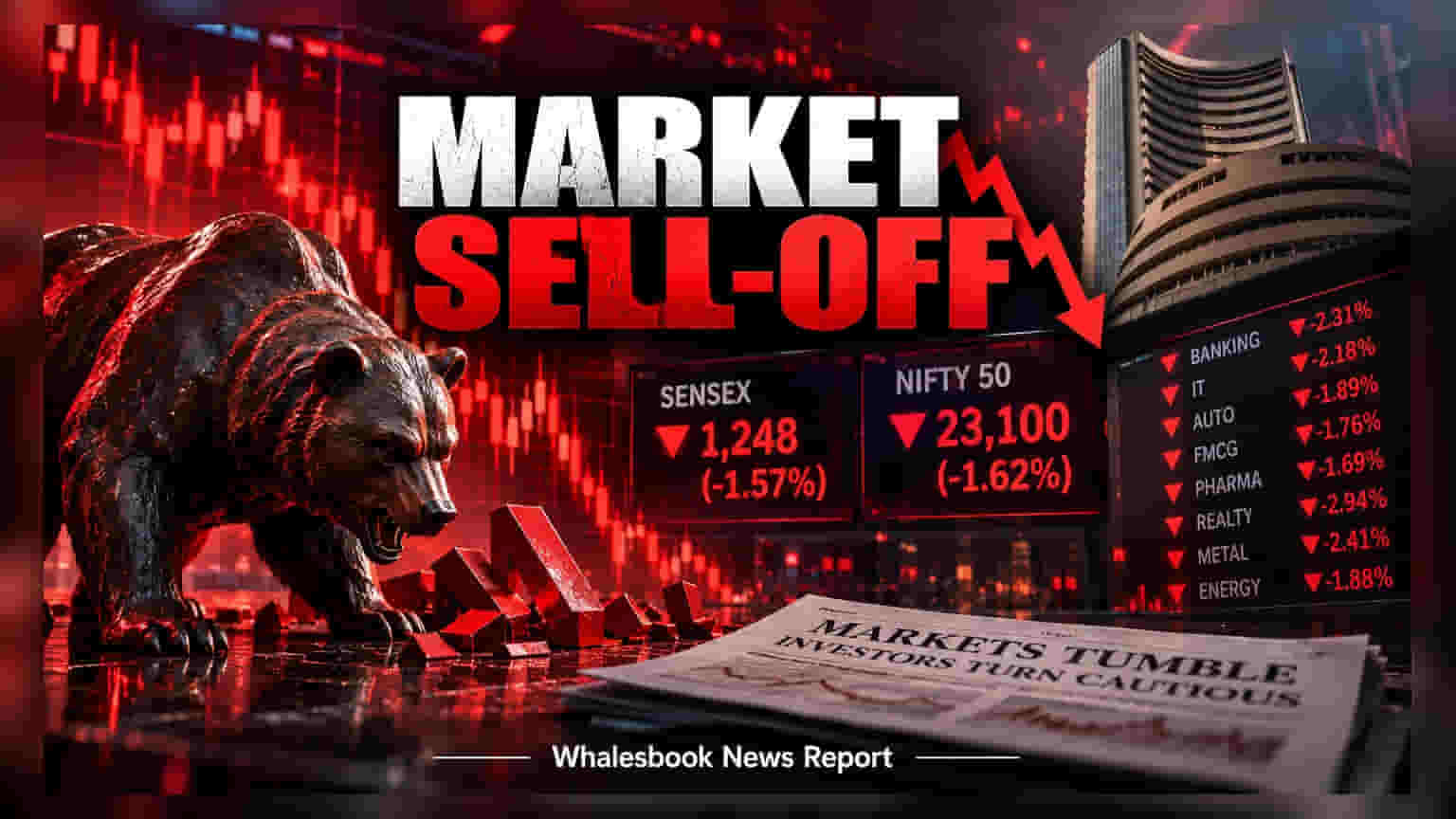 Sensex Drops 1,248 Points, Nifty Breaks 23,100 Level