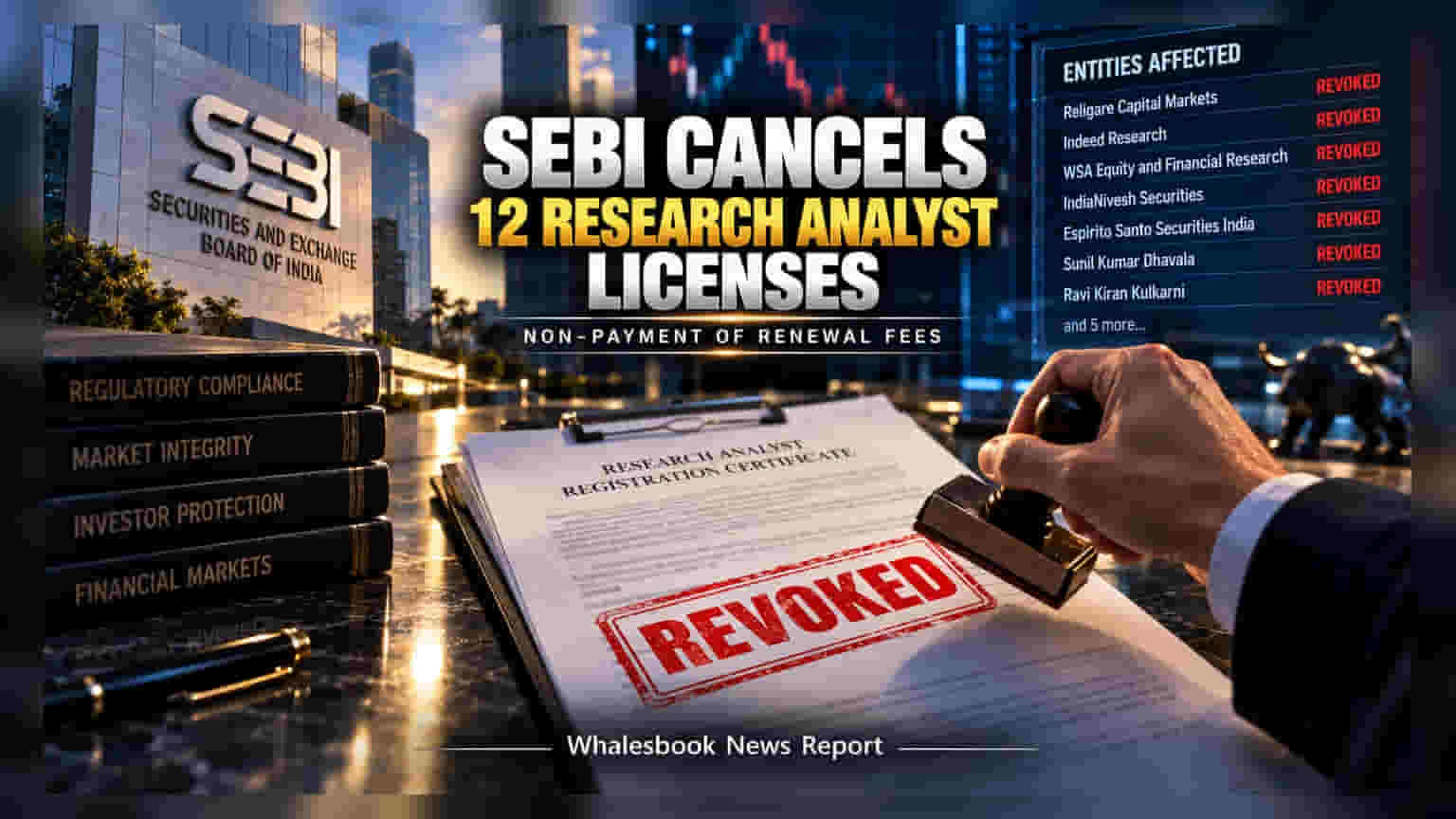SEBI Cancels 12 Research Analyst Licenses Over Unpaid Fees
