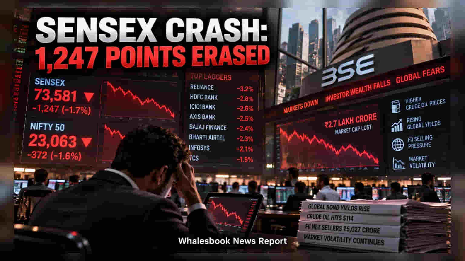 Sensex Falls 1,247 Points As Global Yields And Oil Prices Surge