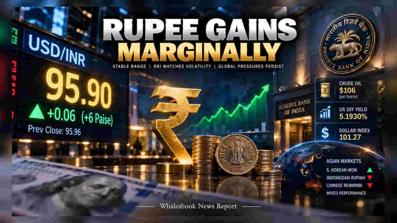 USD/INR Opens at 95.90; RBI Intervention Keeps Range Tight