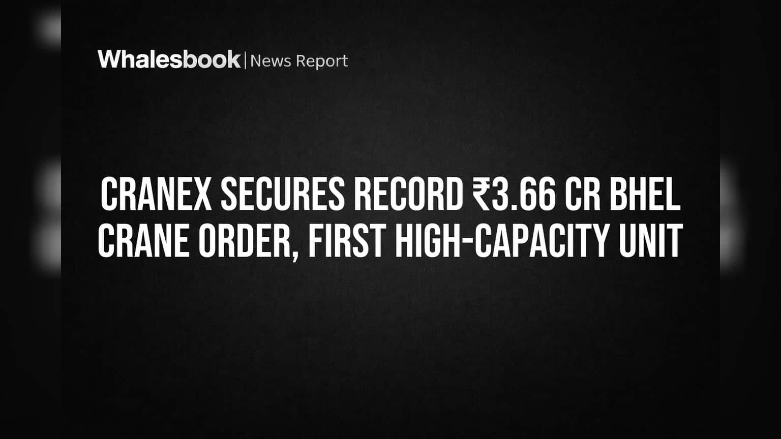 Cranex Secures Record ₹3.66 Cr BHEL Crane Order, First High-Capacity ...