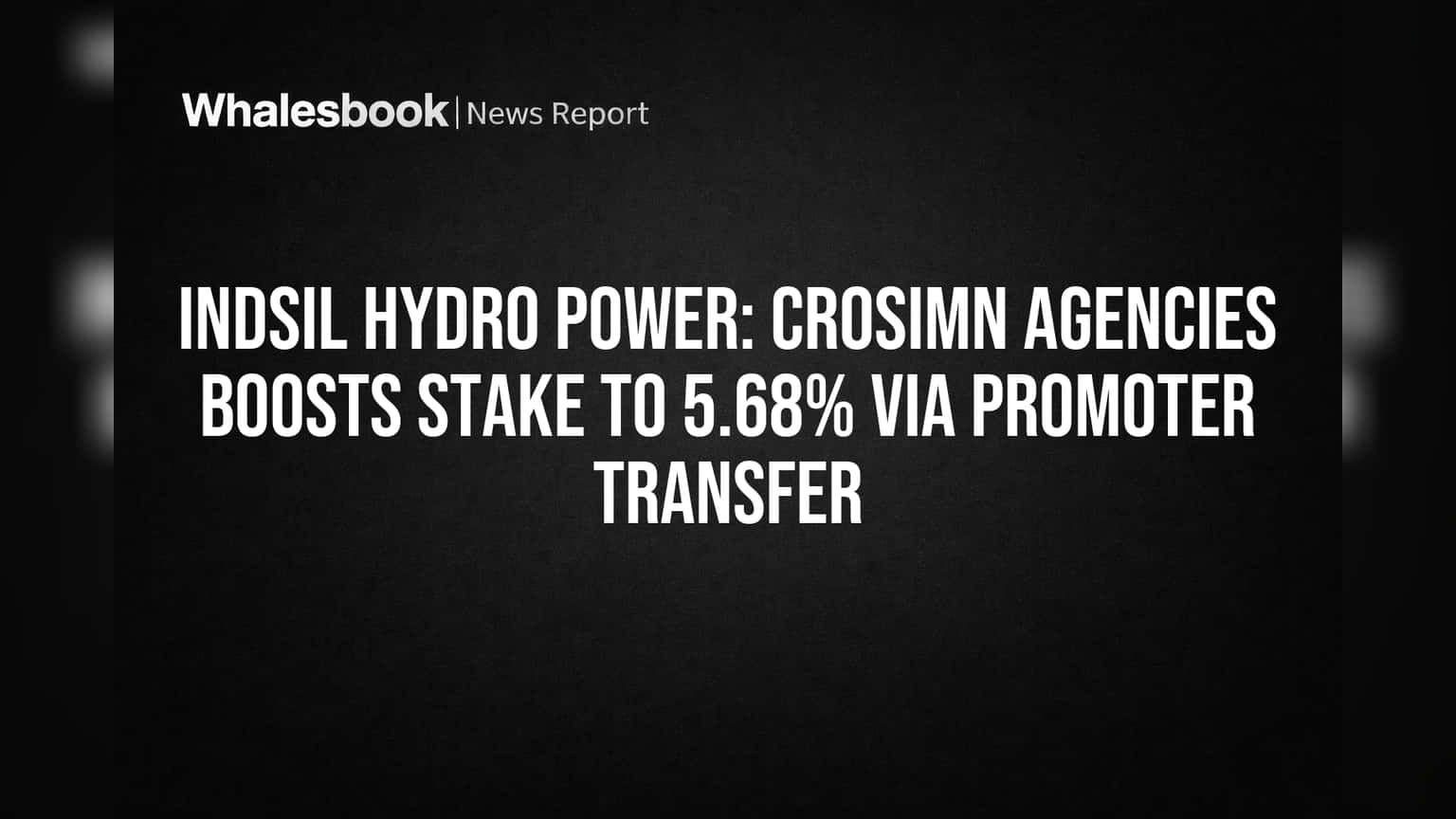 Indsil Hydro Power: ప్రమోటర్ గ్రూప్‌లో కీలక మార్పులు.. Crosimn Agencies ...