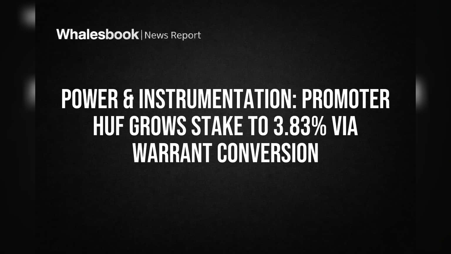 Power & Instrumentation: Promoter HUF Grows Stake to 3.83% Via Warrant Conversion