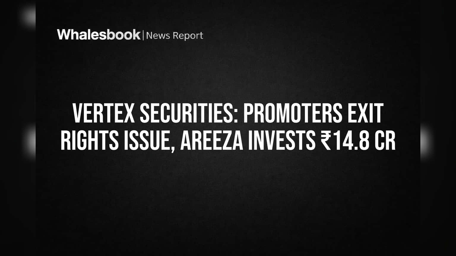 Vertex Securities: Promoters Exit Rights Issue, Areeza Invests ₹14.8 Cr