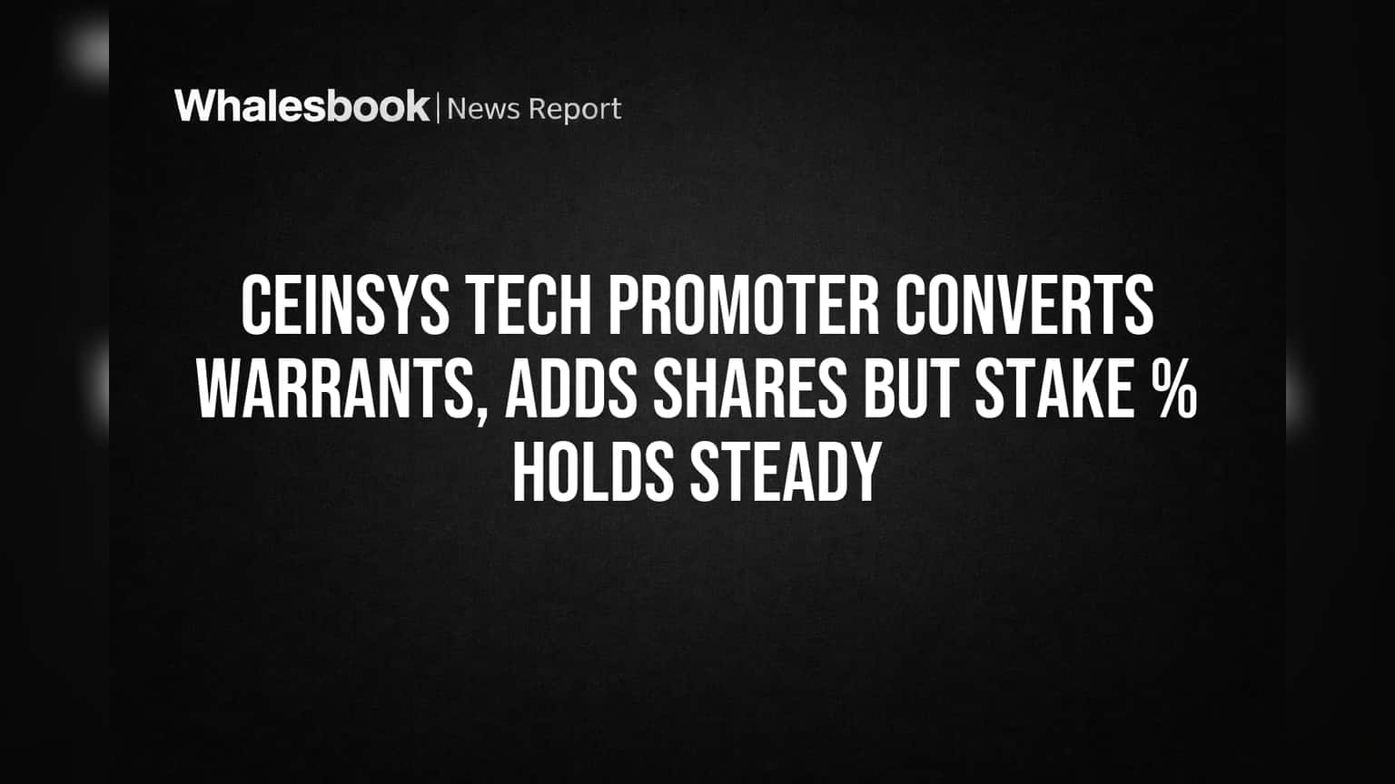 Ceinsys Tech Promoter Converts Warrants, Adds Shares But Stake % Holds Steady