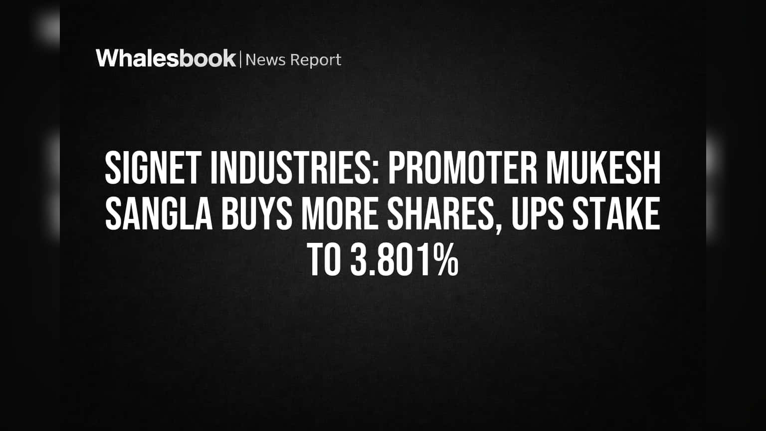 Signet Industries: Promoter Mukesh Sangla Buys More Shares, Ups Stake to 3.801%